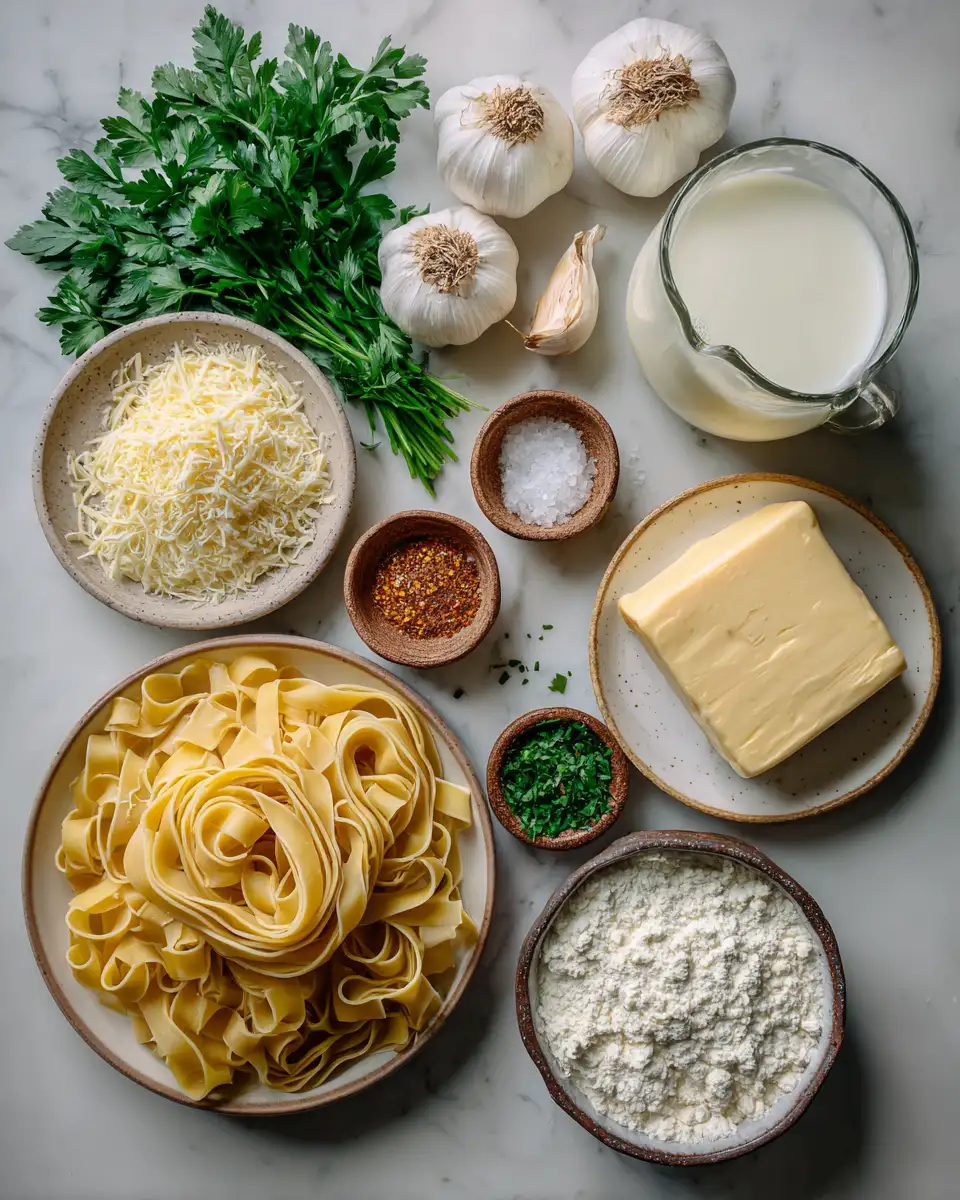 Ingredients for Creamy Comfort Pasta Recipe Made with Milk for Ultimate Flavor