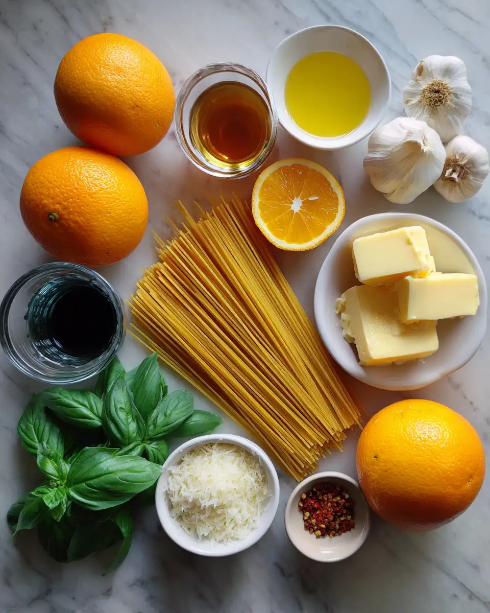 Ingredients for Zesty Pasta Recipe with Creamy Orange Sauce for a Flavorful Twist