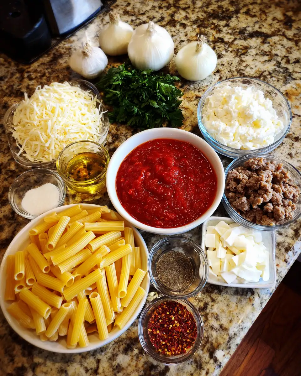 Ingredients for Ultimate Comfort Pasta Recipe Oven Baked to Perfection