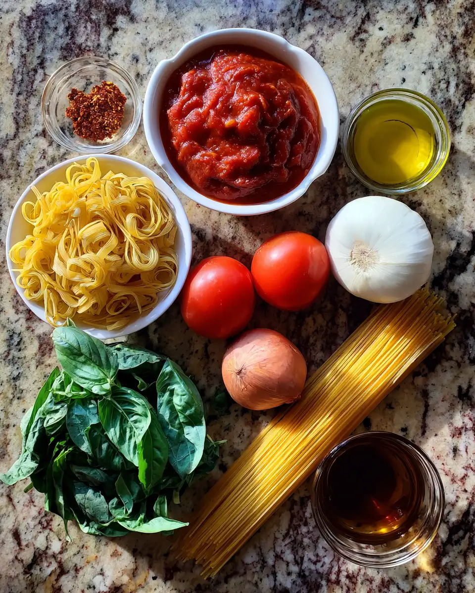 Ingredients for Irresistible Pasta Recipe with Rich and Flavorful Red Sauce