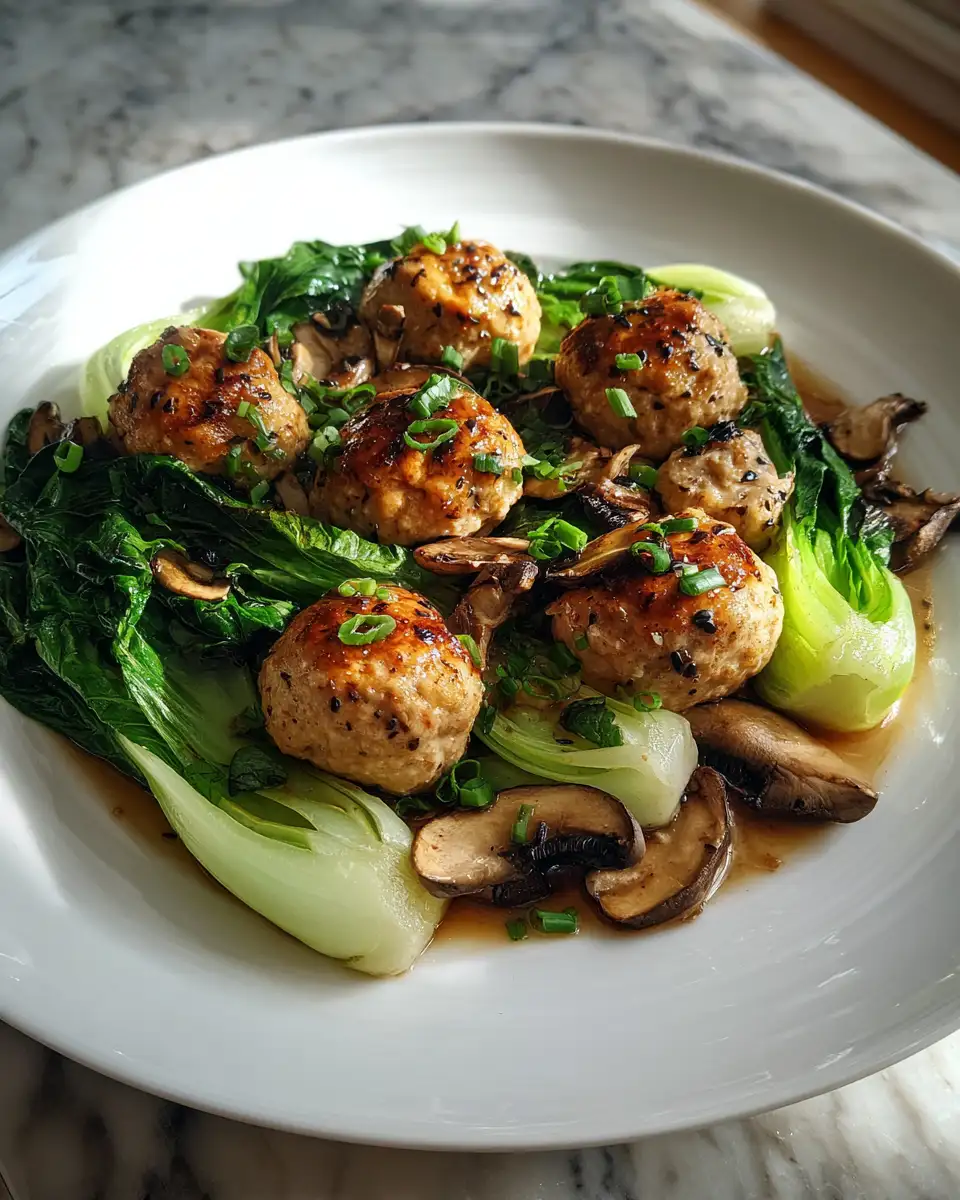 Steamed Chicken Meatballs with Bok Choy and Shiitake Mushrooms A Healthy Flavorful Delight - Featured Image