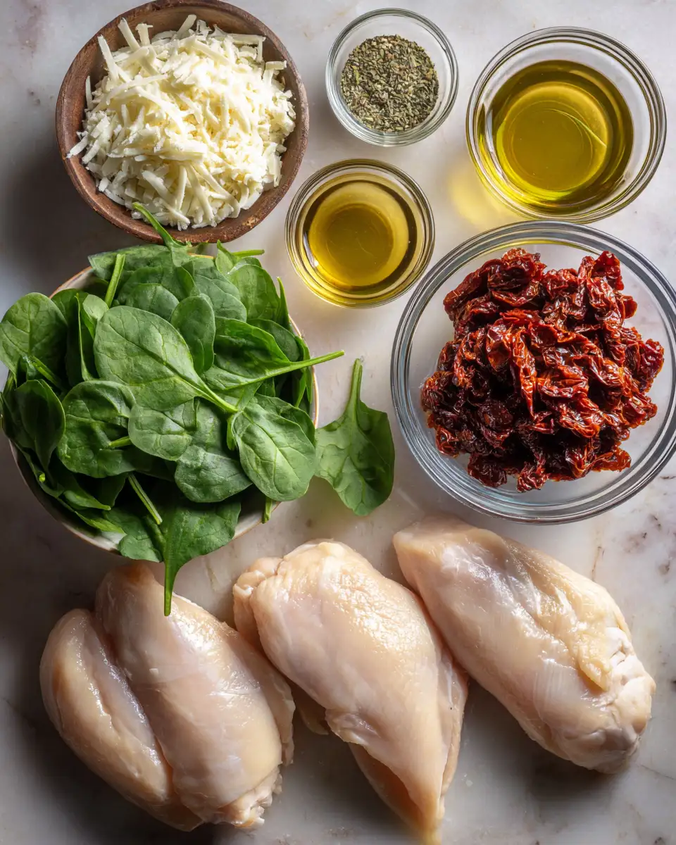 Ingredients for Irresistible Sundried Tomato Spinach and Cheese Stuffed Chicken Recipe You’ll Love