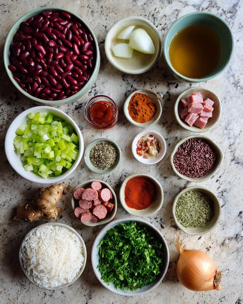 Ingredients for The Ultimate Guide to an Authentic Red Beans and Rice Recipe