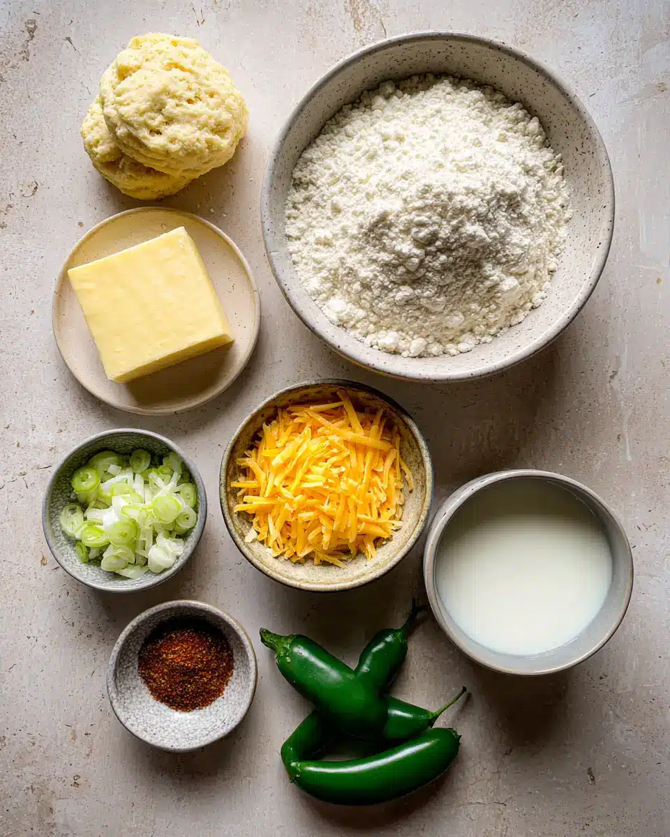 Ingredients for Irresistibly Cheesy Cheddar Jalapeño Biscuits You Need to Try