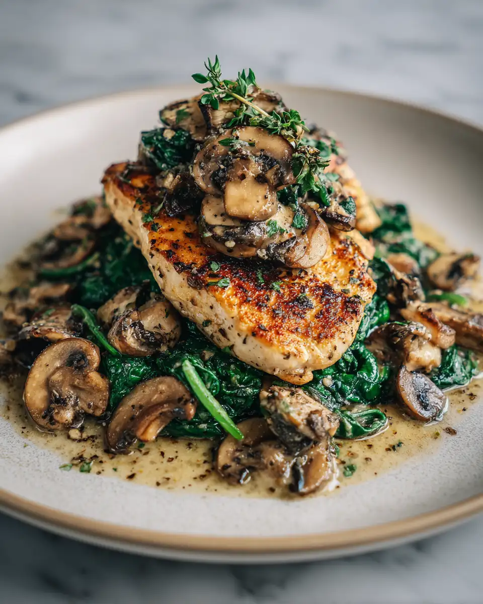 Final dish - Delicious Chicken Spinach and Mushroom Low Carb Recipe for Healthy Eating