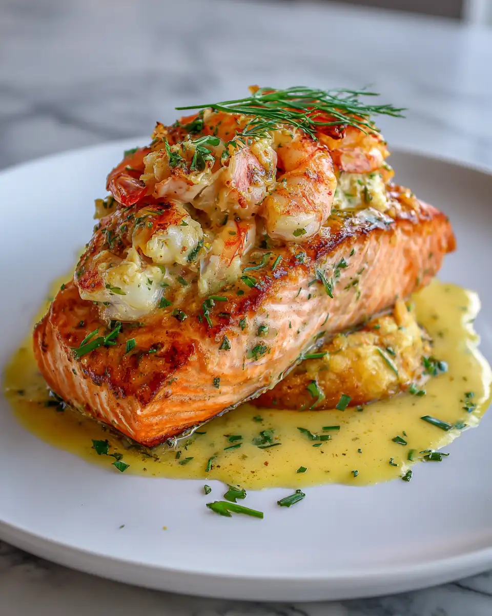Final dish - Irresistible Crab and Shrimp Stuffed Salmon Recipe for Seafood Lovers