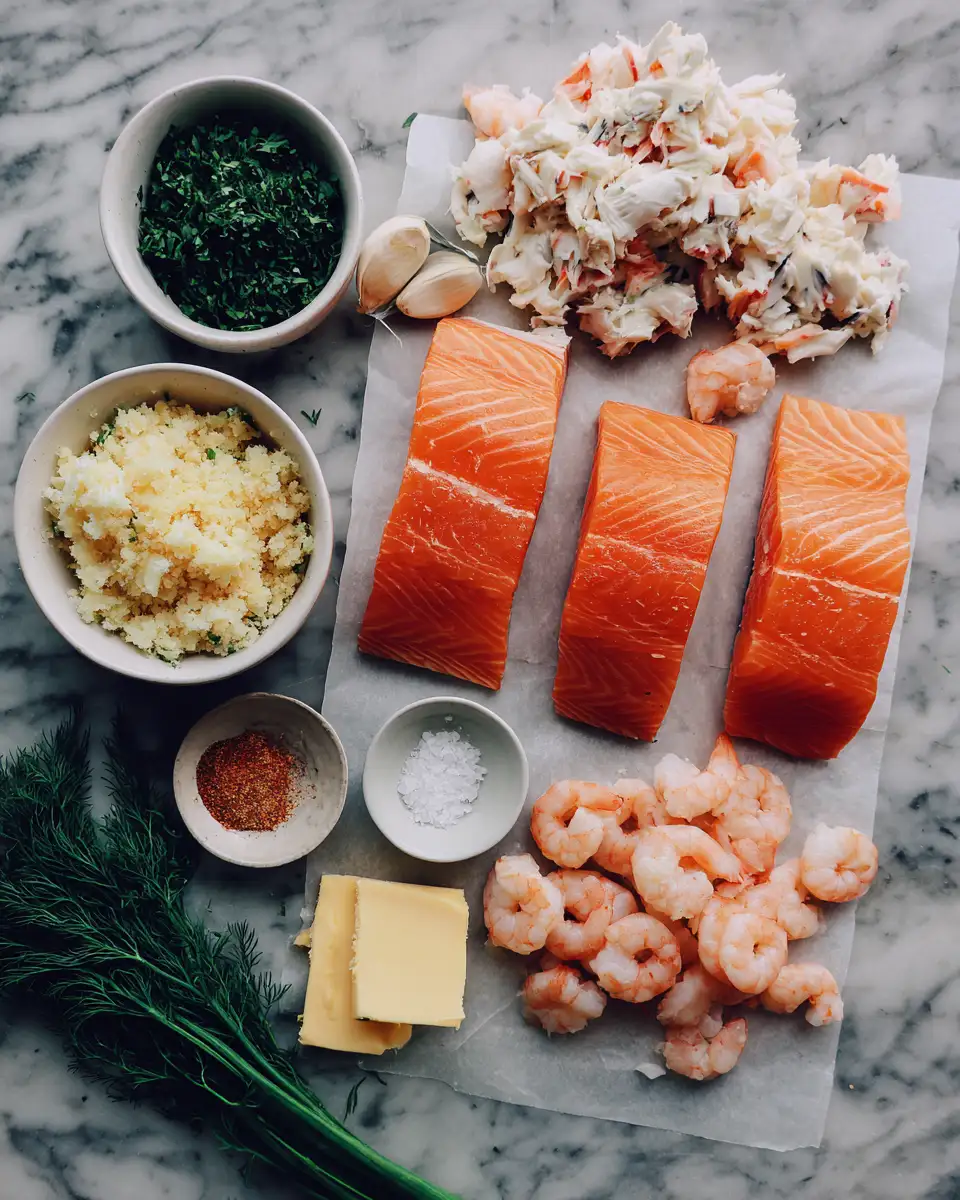 Ingredients for Irresistible Crab and Shrimp Stuffed Salmon Recipe for Seafood Lovers