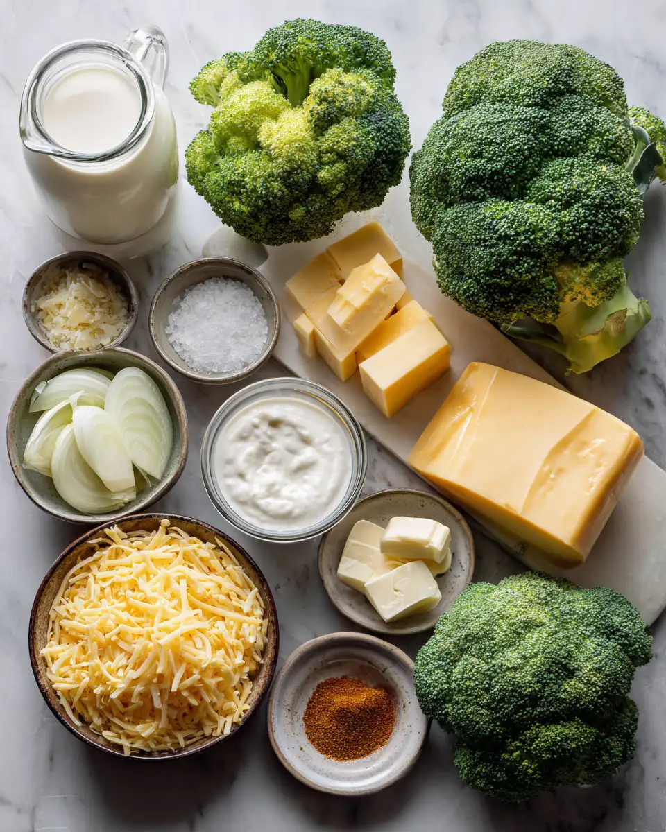 Ingredients for The Ultimate Creamy Broccoli Cheddar Soup Recipe You Need to Try