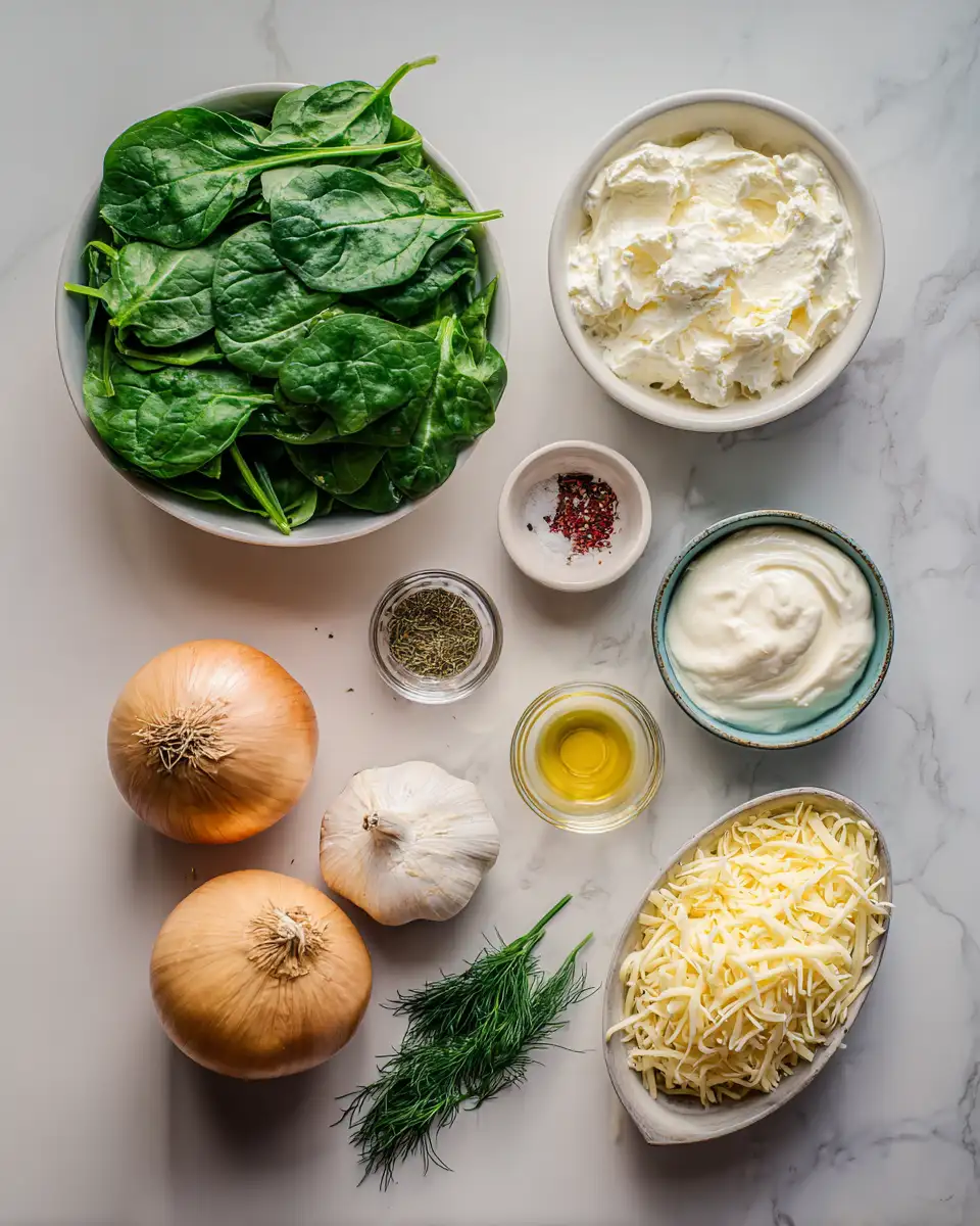 Ingredients for Irresistible Creamy Spinach Dip Bake Everyone Will Love