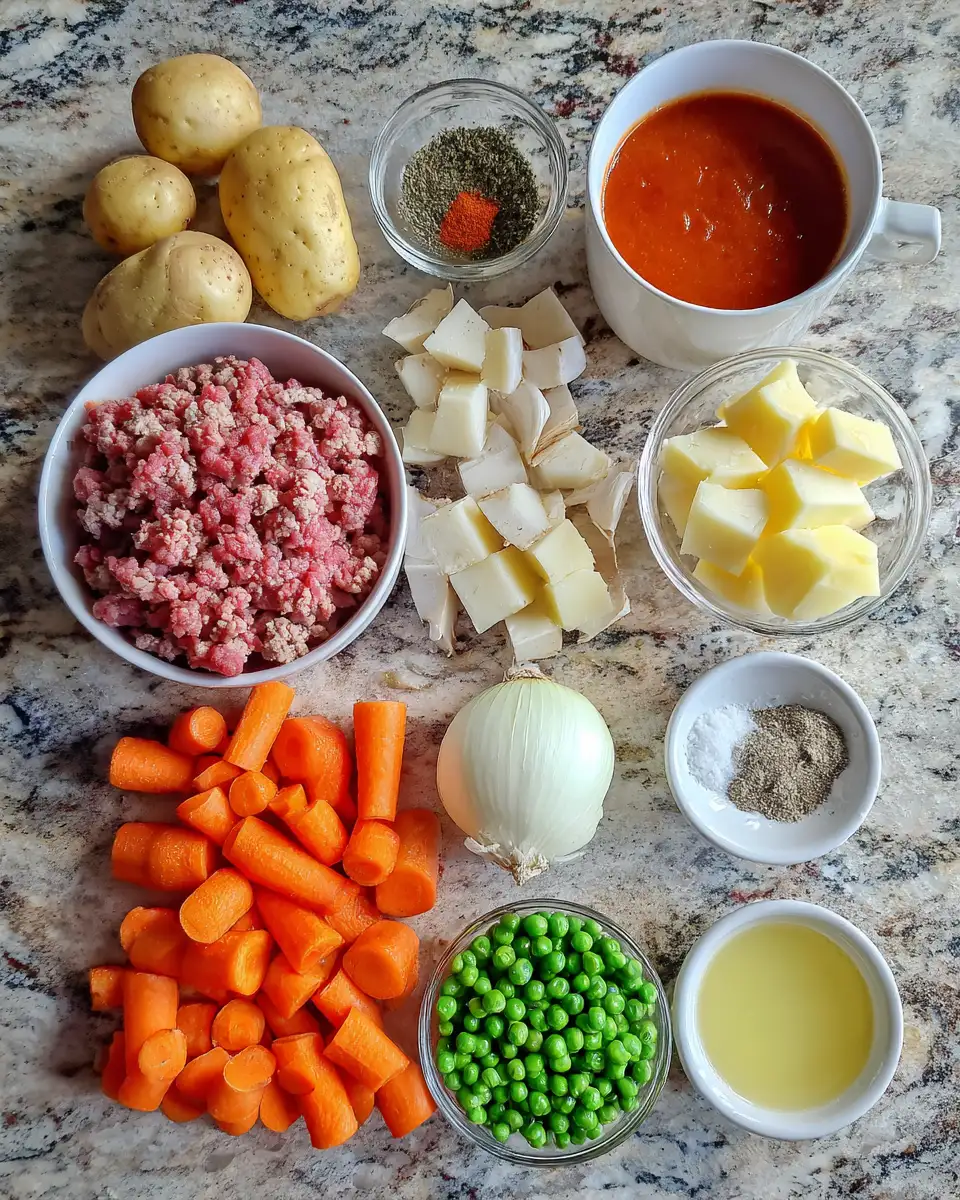 Ingredients for Hearty Crockpot Potato Hamburger Soup Recipe for Cozy Comfort