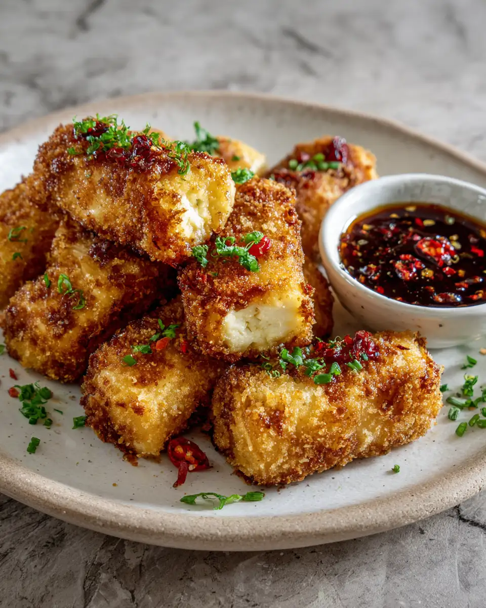 Crispy Oven Fried Feta Rolls Drizzled with Sweet Chili Honey - Featured Image