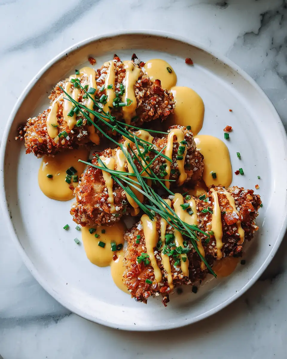 Crunchy Pretzel Chicken with Tangy Mustard Cheddar Sauce Delight - Featured Image