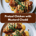 Crunchy Pretzel Chicken with Tangy Mustard Cheddar Sauce Delight