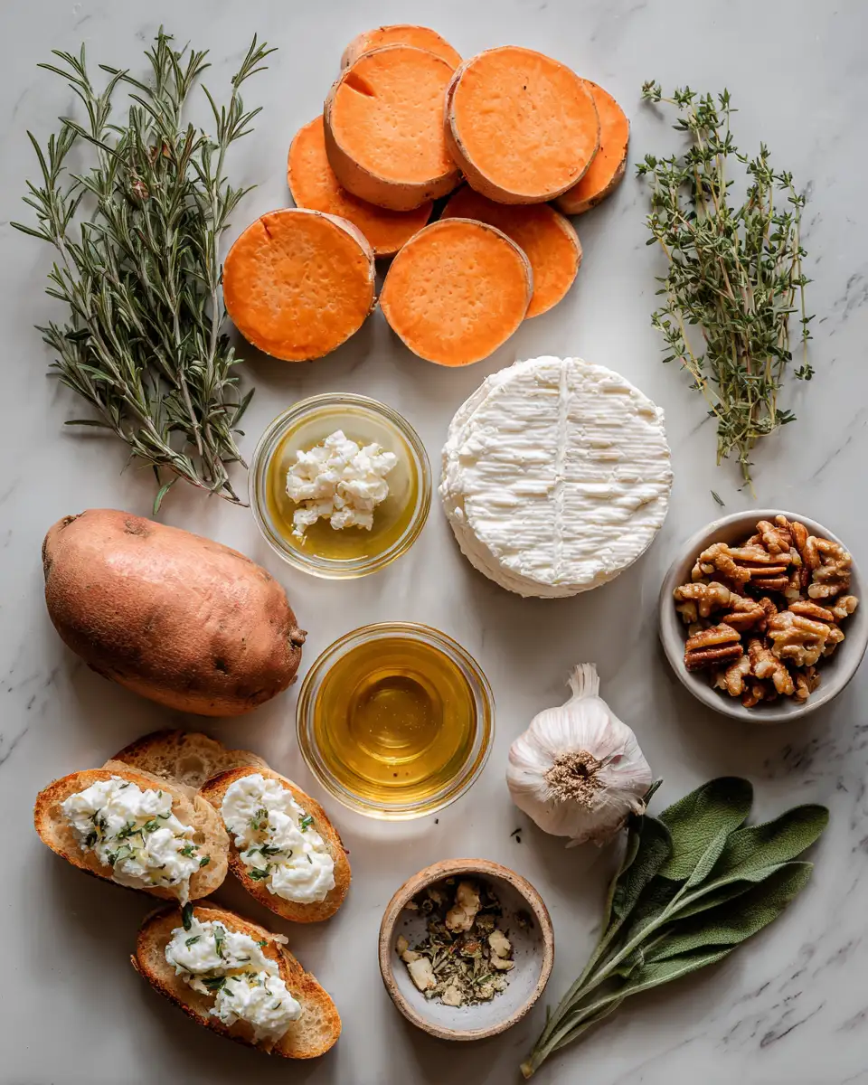 Ingredients for Irresistible Sweet Potato Goat Cheese Crostini Recipe to Elevate Your Appetizers