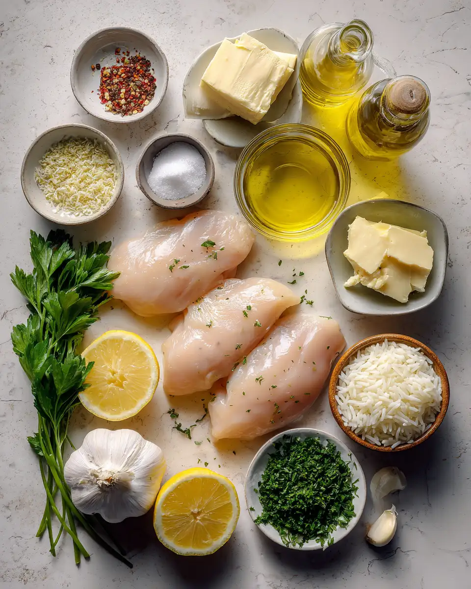 Ingredients for Irresistible Chicken Scampi with Creamy Garlic Parmesan Rice Recipe