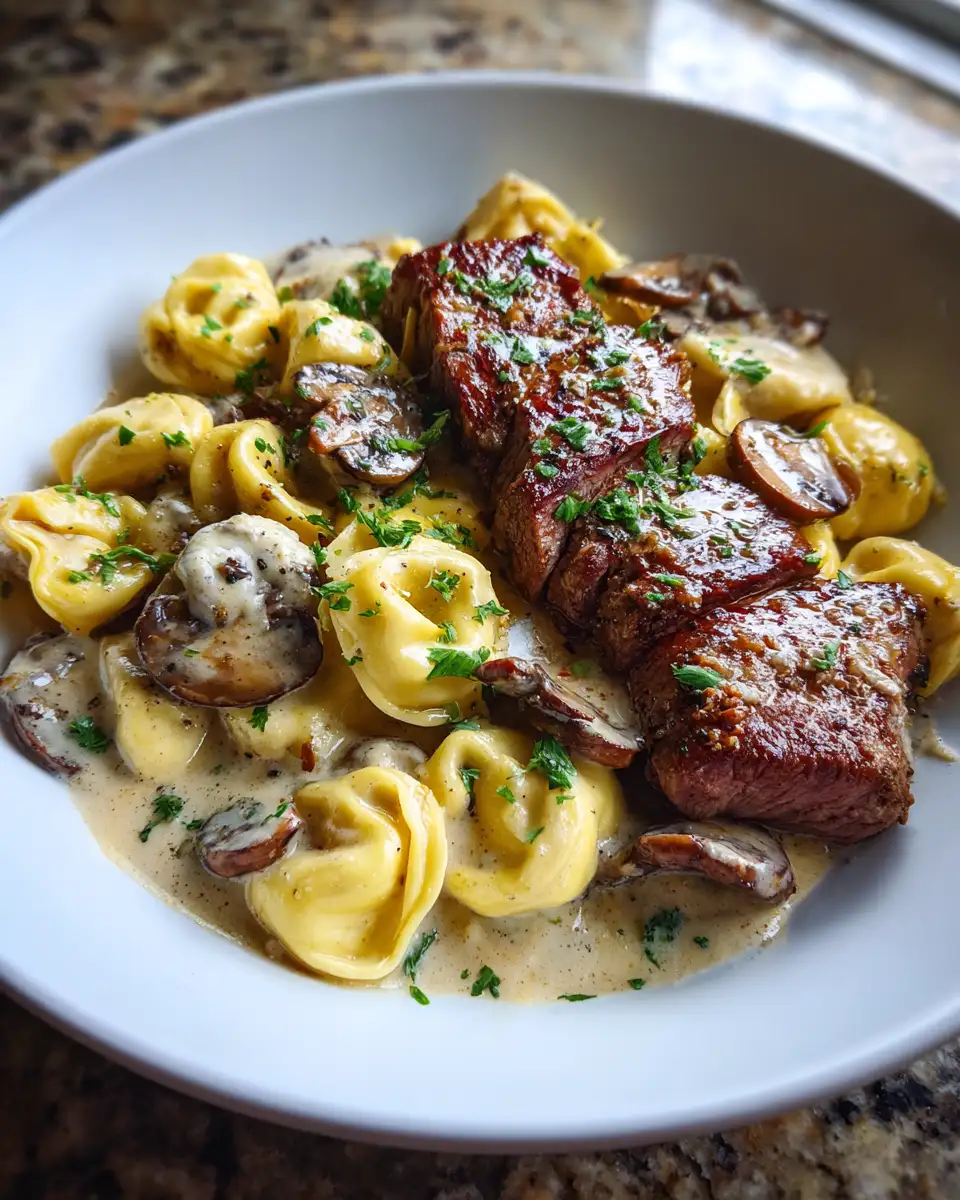 Final dish - Cracked Garlic Steak Tortellini in Creamy House Sauce Recipe to Savor