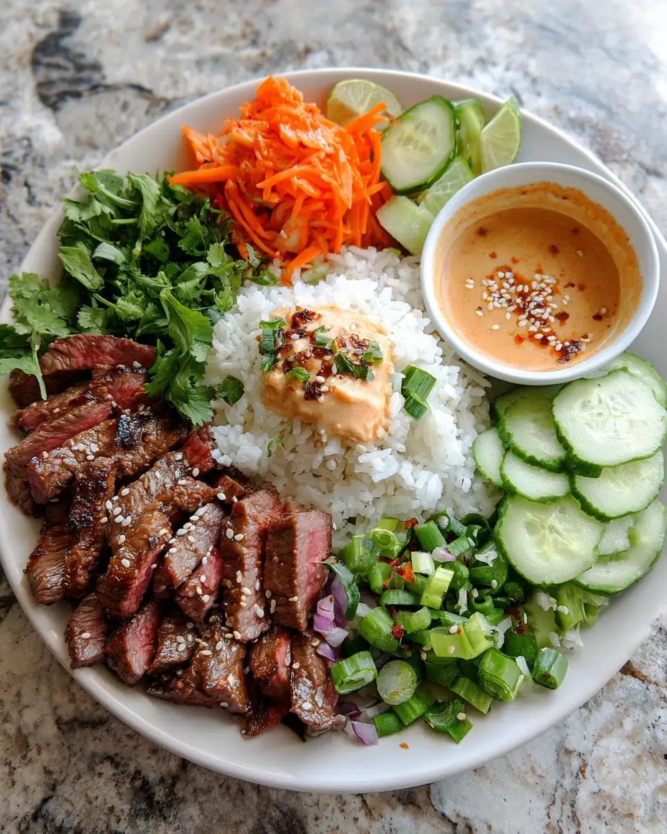 Easy Korean BBQ Steak Rice Bowls with Spicy Cream for Flavor-Packed Meals 4 Ingredients for Easy Korean BBQ Steak Rice Bowls with Spicy Cream for Flavor-Packed Meals