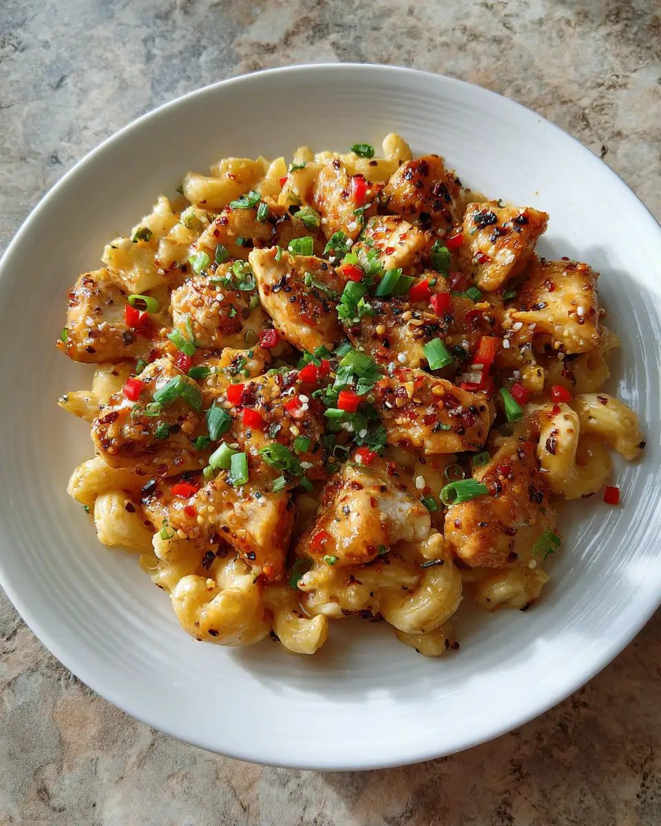 Final dish - Sweet Heat Delight Honey Pepper Chicken Mac and Cheese Recipe