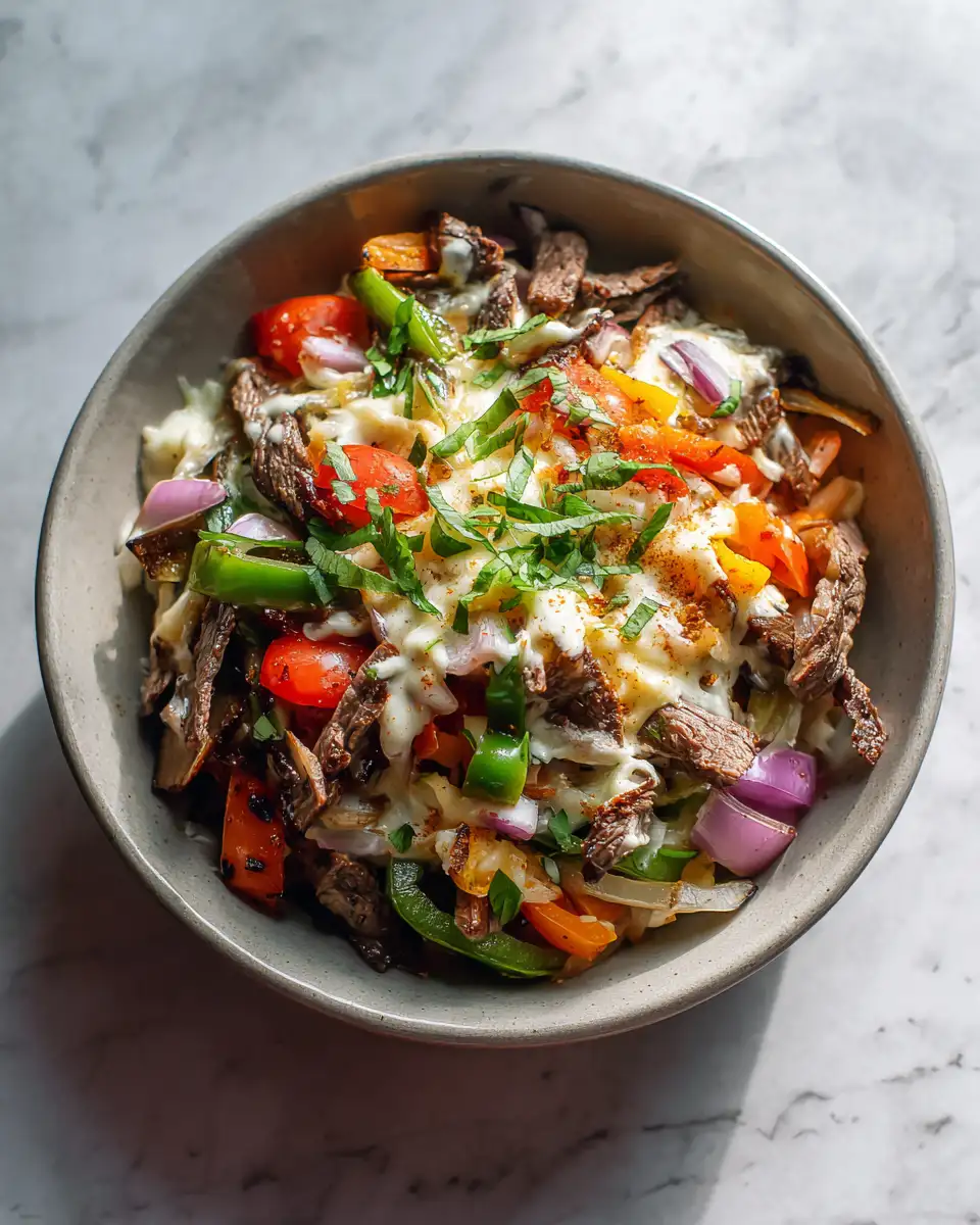 Delicious and Easy Printable Philly Cheesesteak Bowl Recipe - Featured Image