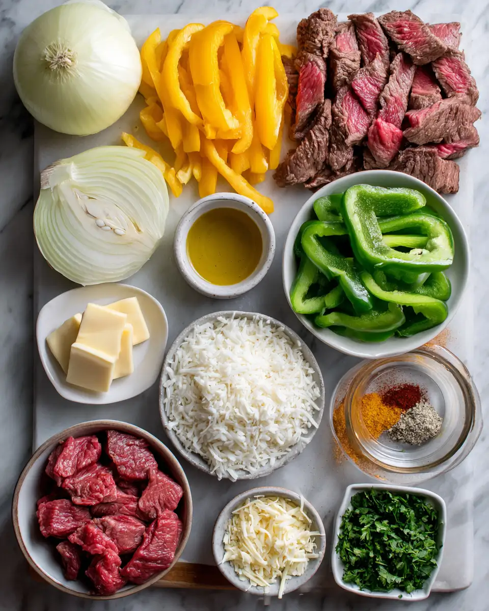 Ingredients for Delicious and Easy Printable Philly Cheesesteak Bowl Recipe