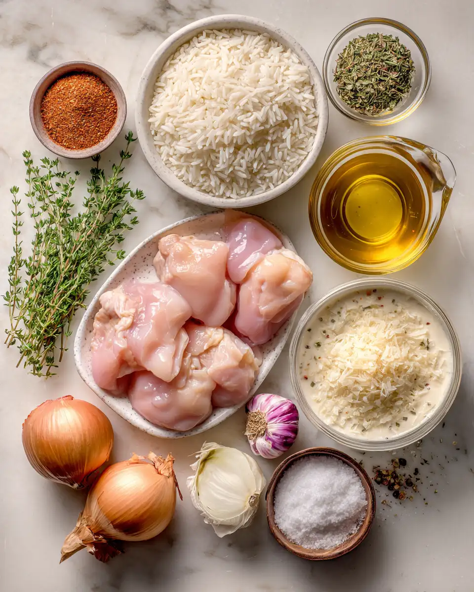 Ingredients for Quick and Easy Creamy Smothered Chicken and Rice You’ll Love