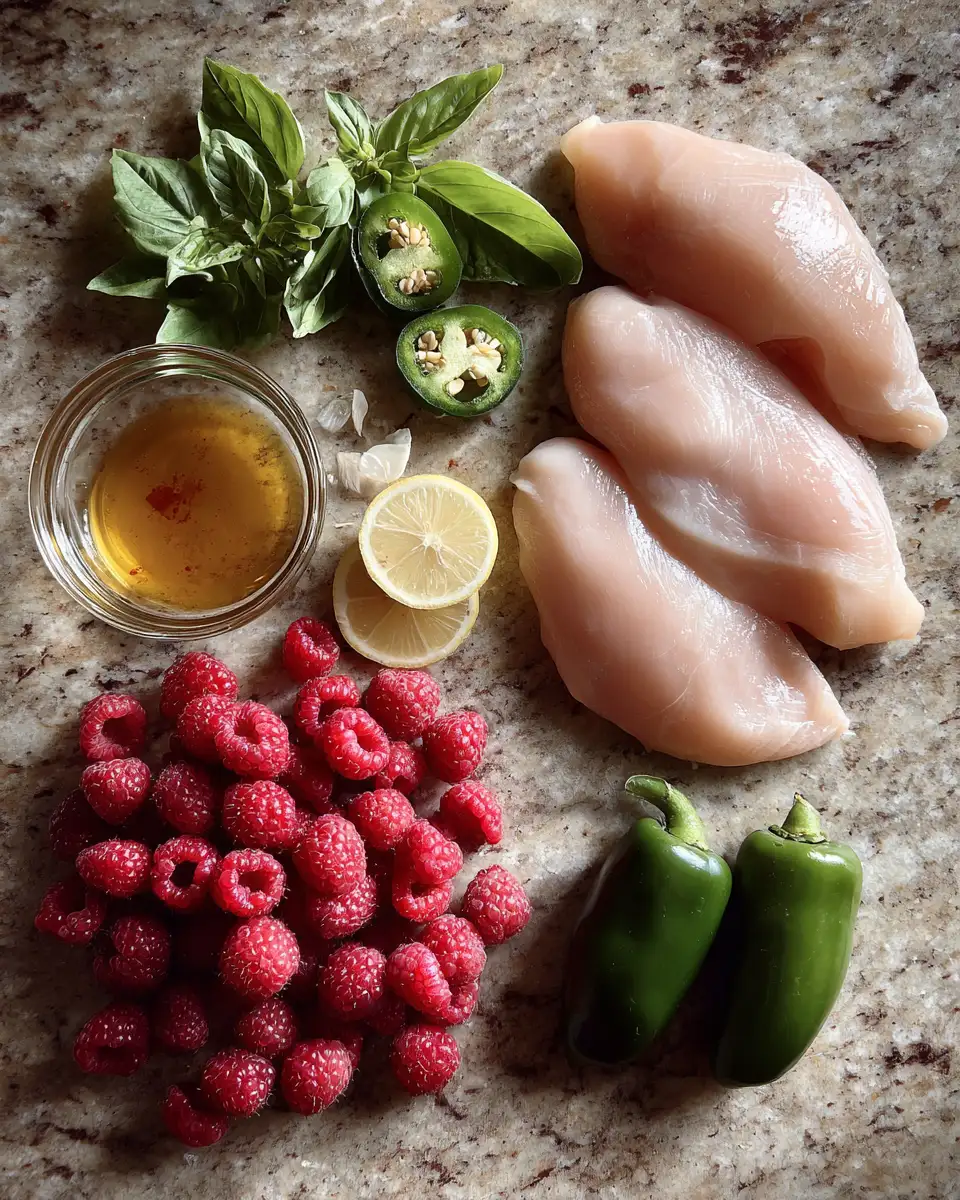 Ingredients for Sweet and Spicy Jalapeño Raspberry Chicken Recipe That Will Ignite Your Taste Buds