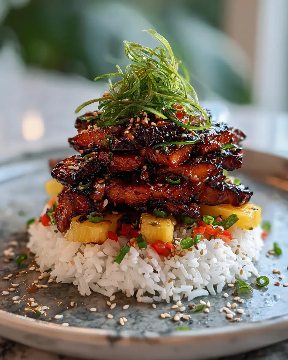 Final dish - The Ultimate Guide to the Best Hawaiian Huli Huli Chicken Stack