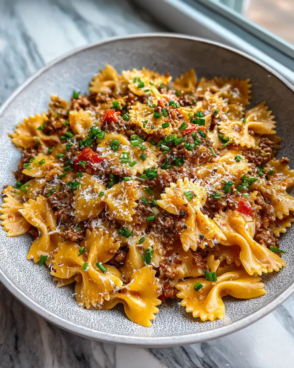Cheesy Bowtie Pasta with Savory Cajun Ground Beef Recipe to Satisfy Your Cravings - Featured Image
