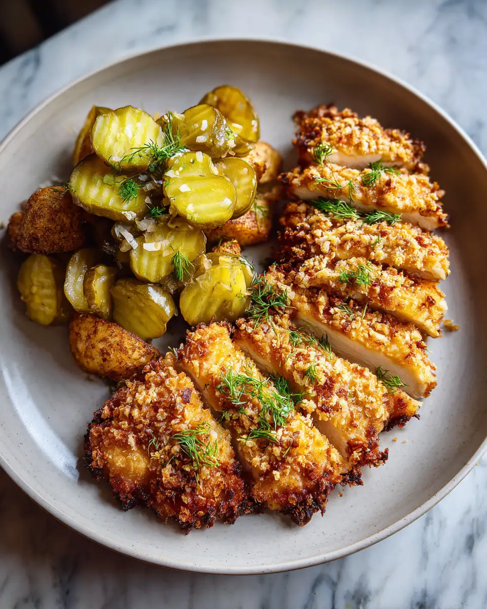 Final dish - Crunchy Parmesan Chicken with Tangy Dill Pickle Twist