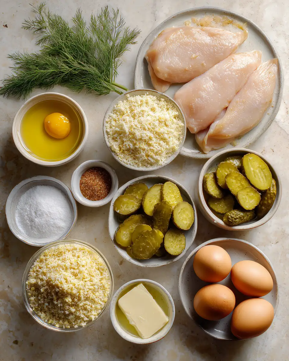 Ingredients for Crunchy Parmesan Chicken with Tangy Dill Pickle Twist