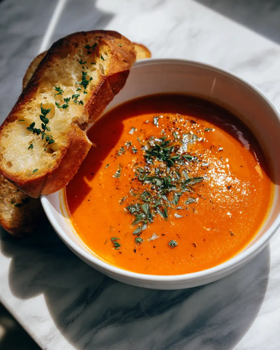 Final dish - Velvety Creamy Roasted Tomato and Garlic Soup to Warm Your Soul