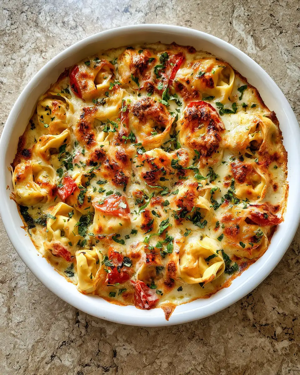 Final dish - Ultimate Comfort Food Creamy Tomato Basil Tortellini Bake Recipe