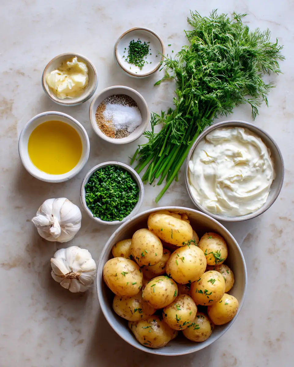 Gourmet Smashed Potatoes with Creamy Herb Sauce That Will Wow Your Taste Buds 4 Ingredients for Gourmet Smashed Potatoes with Creamy Herb Sauce That Will Wow Your Taste Buds