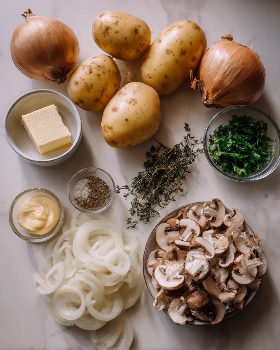 Crispy Rösti with Sweet Caramelized Onions and Savory Sautéed Mushrooms 4 Ingredients for Crispy Rösti with Sweet Caramelized Onions and Savory Sautéed Mushrooms