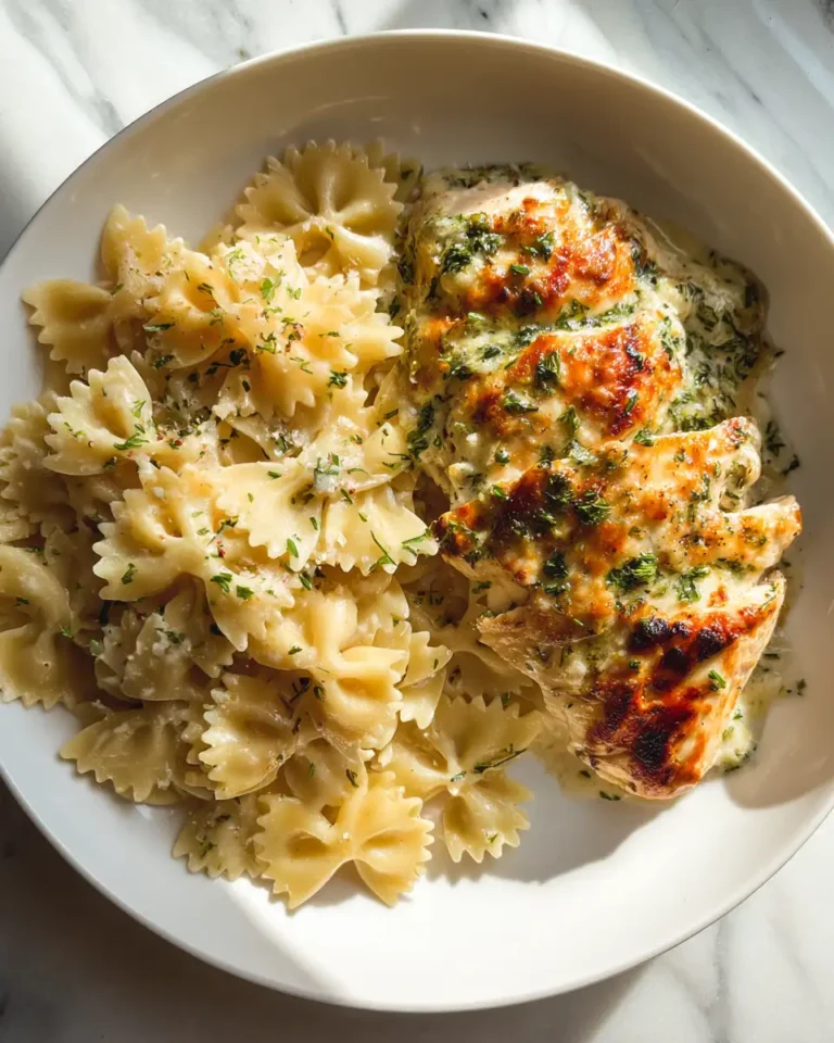 Baked Caesar Chicken with Four-Cheese Bowtie Pasta Recipe for a Flavor-Packed Dinner - Featured Image