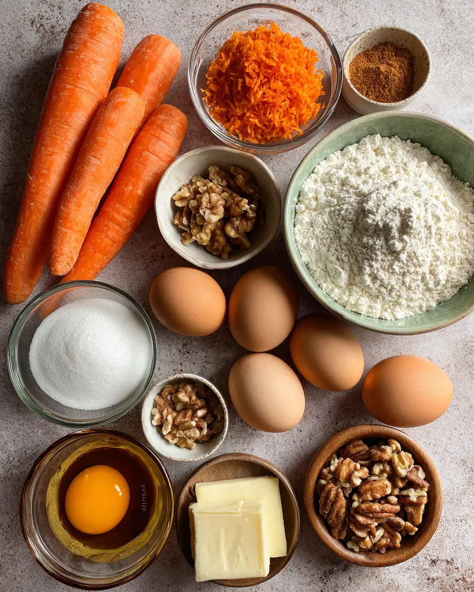Ingredients for Irresistible Carrot Cake Cheesecake Easter Dessert Recipe to Wow Your Guests
