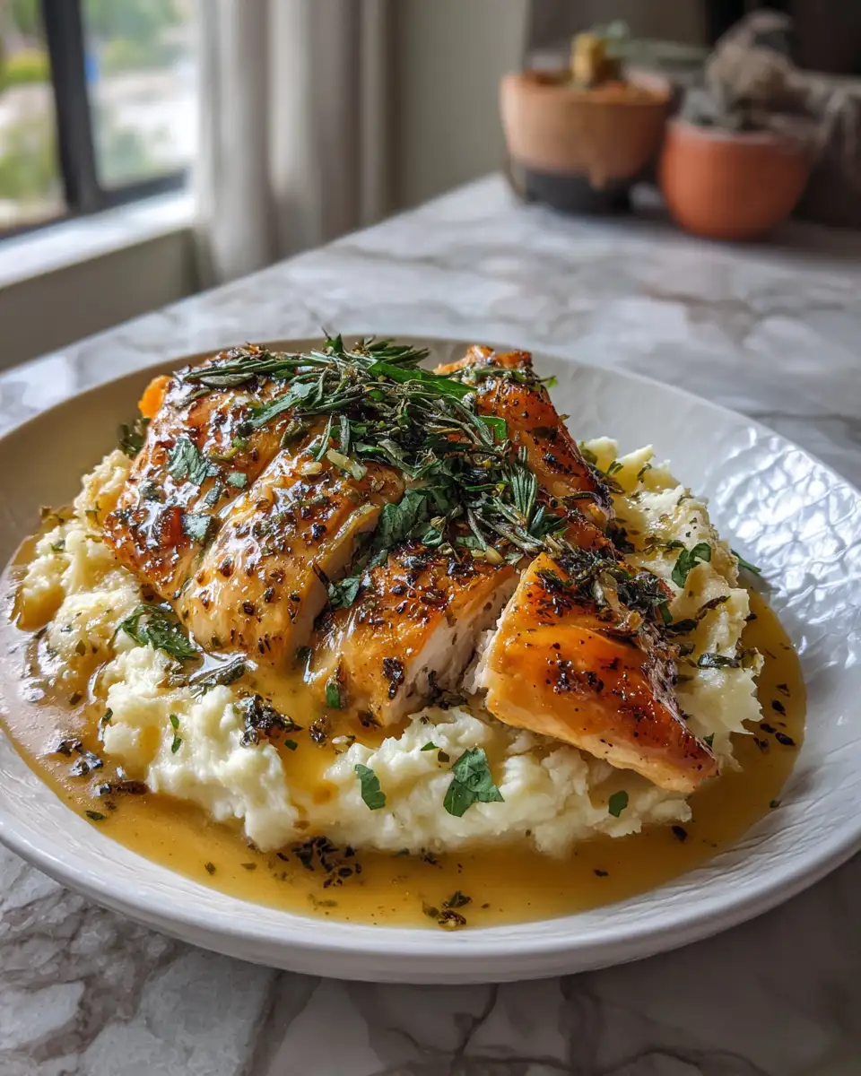 Cilantro Lime Roasted Chicken with Creamy Mashed Potatoes and Pan Gravy Recipe - Featured Image