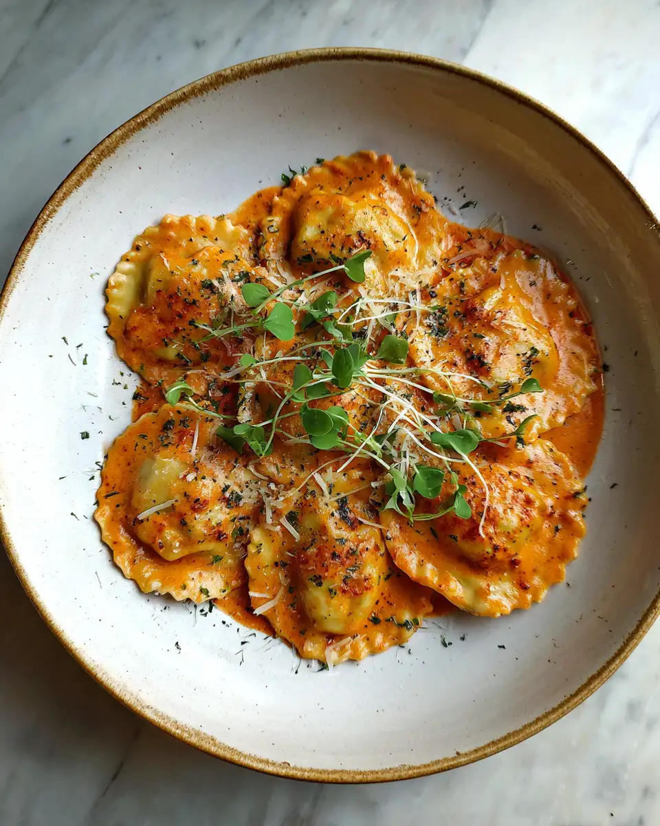 Final dish - Indulge in the Ultimate Creamy Tomato Parmesan Ravioli Delight