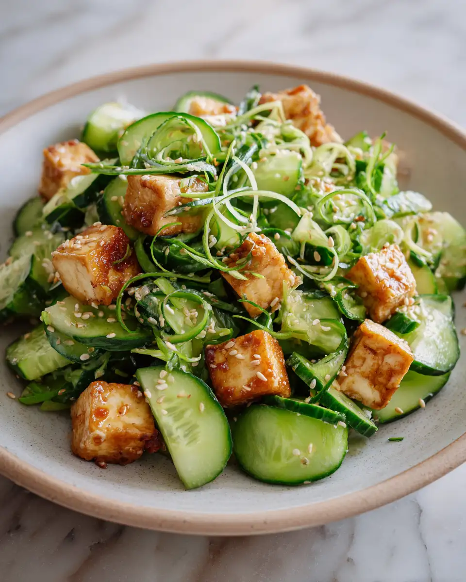 Easy Creamy Asian Cucumber Salad with Crispy Tofu That Will Delight Your Taste Buds - Featured Image