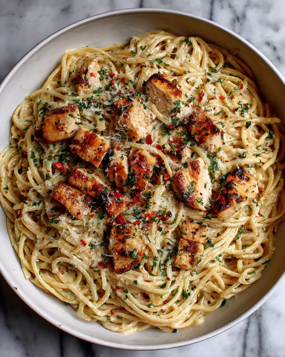 Final dish - Garlic Butter Chicken Spaghetti in Creamy Parmesan Alfredo Bliss