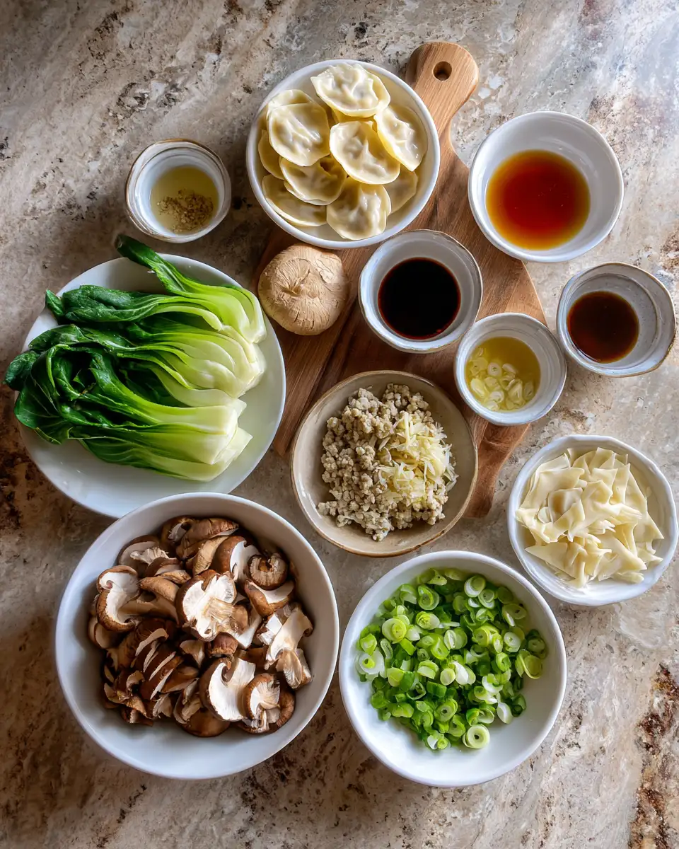 Warm Up Your Soul with Ginger Shiitake Wonton Soup and Fresh Bok Choy 4 Ingredients for Warm Up Your Soul with Ginger Shiitake Wonton Soup and Fresh Bok Choy