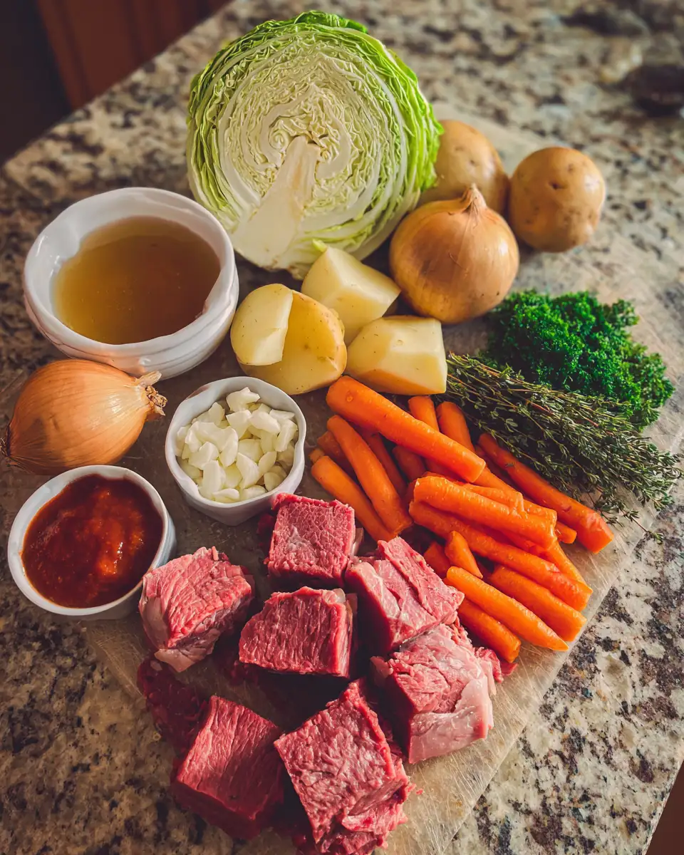 Ingredients for Hearty Corned Beef and Cabbage Stew That Warms the Soul