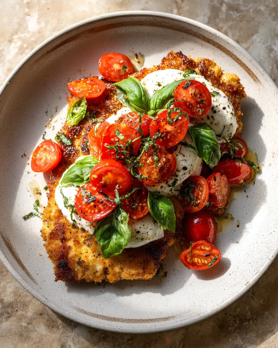 Italian Basil Chicken Cutlets with Tomato and Burrata Topping Your New Favorite Dinner 6 Final dish - Italian Basil Chicken Cutlets with Tomato and Burrata Topping Your New Favorite Dinner