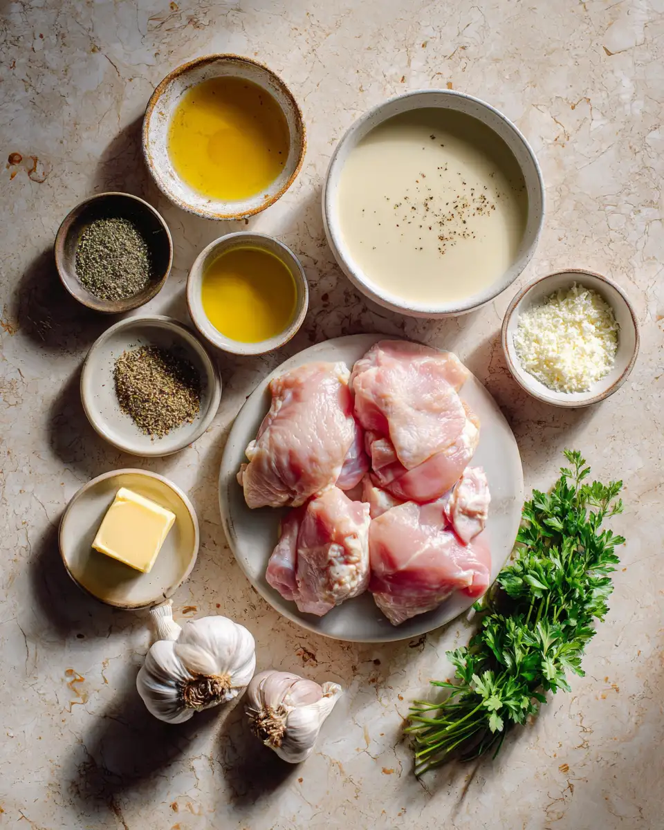 Ingredients for Keto Creamy Garlic Chicken The Ultimate Low-Carb Comfort Food