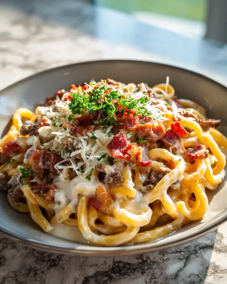 Indulge in the Ultimate Loaded Bacon Cheeseburger Alfredo Pasta Experience - Featured Image