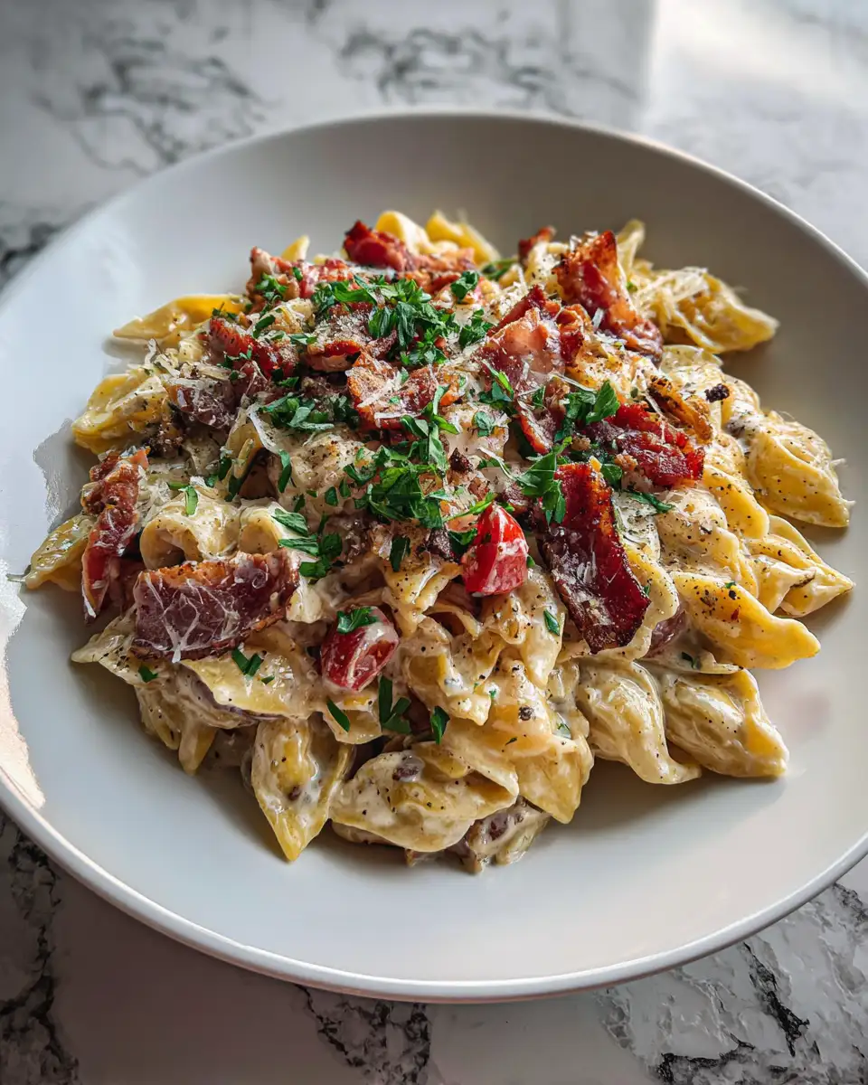 Final dish - Indulge in the Ultimate Loaded Bacon Cheeseburger Alfredo Pasta Experience