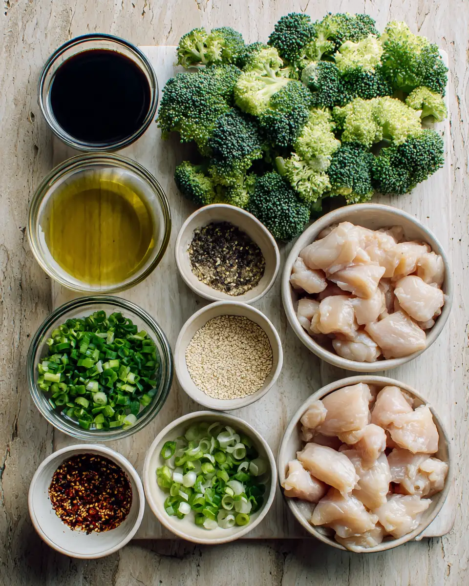 Ingredients for Delicious Low Carb Chicken and Broccoli Meal Prep Bowl for Easy Healthy Eating