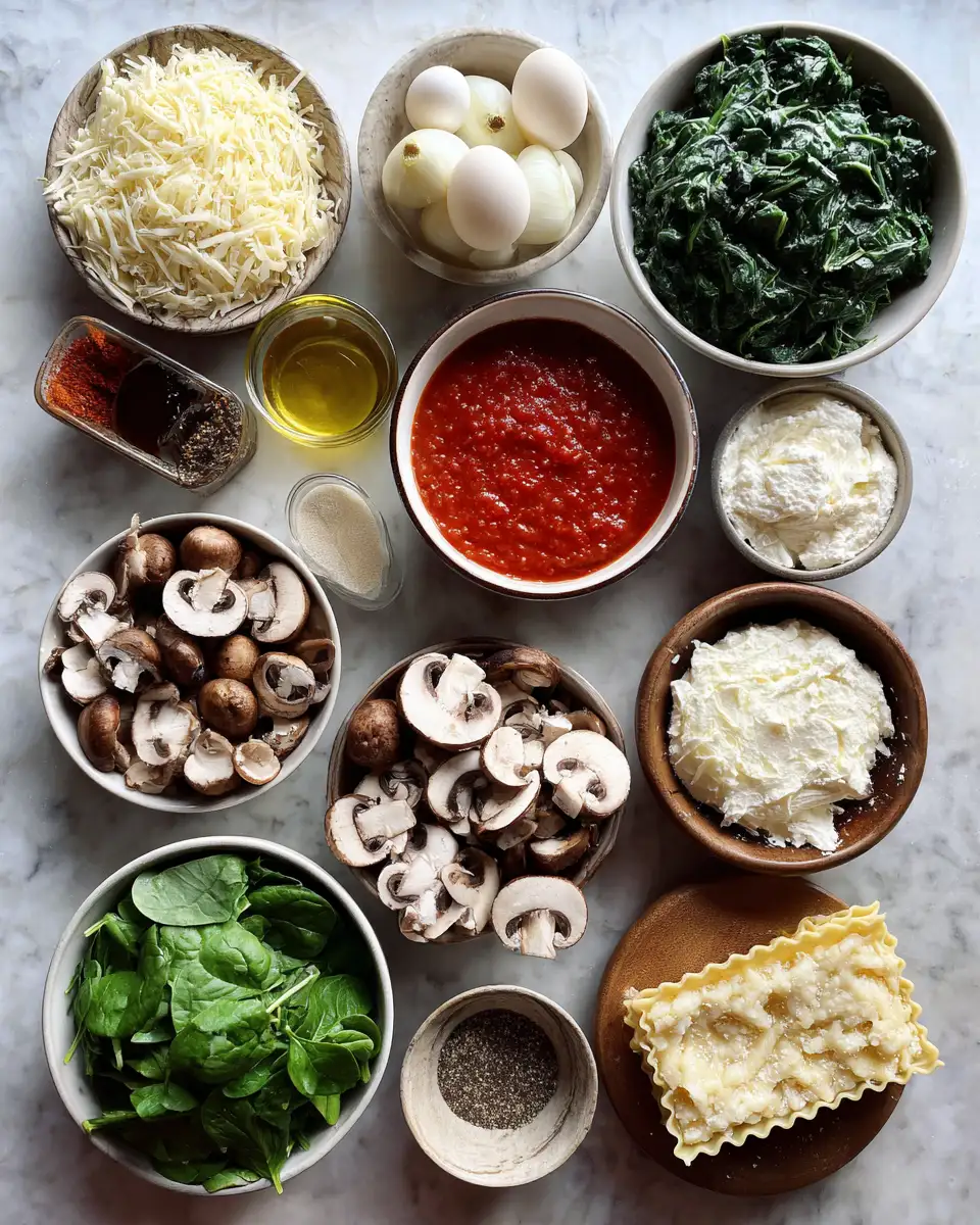 Ingredients for Hearty Mushroom and Spinach Lasagna Recipe to Savor Every Bite