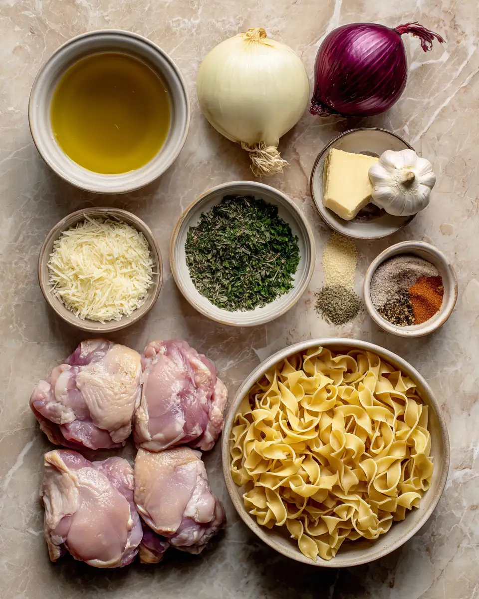 Ingredients for One-Pan Chicken with Buttered Noodles The Ultimate Comfort Meal Made Easy