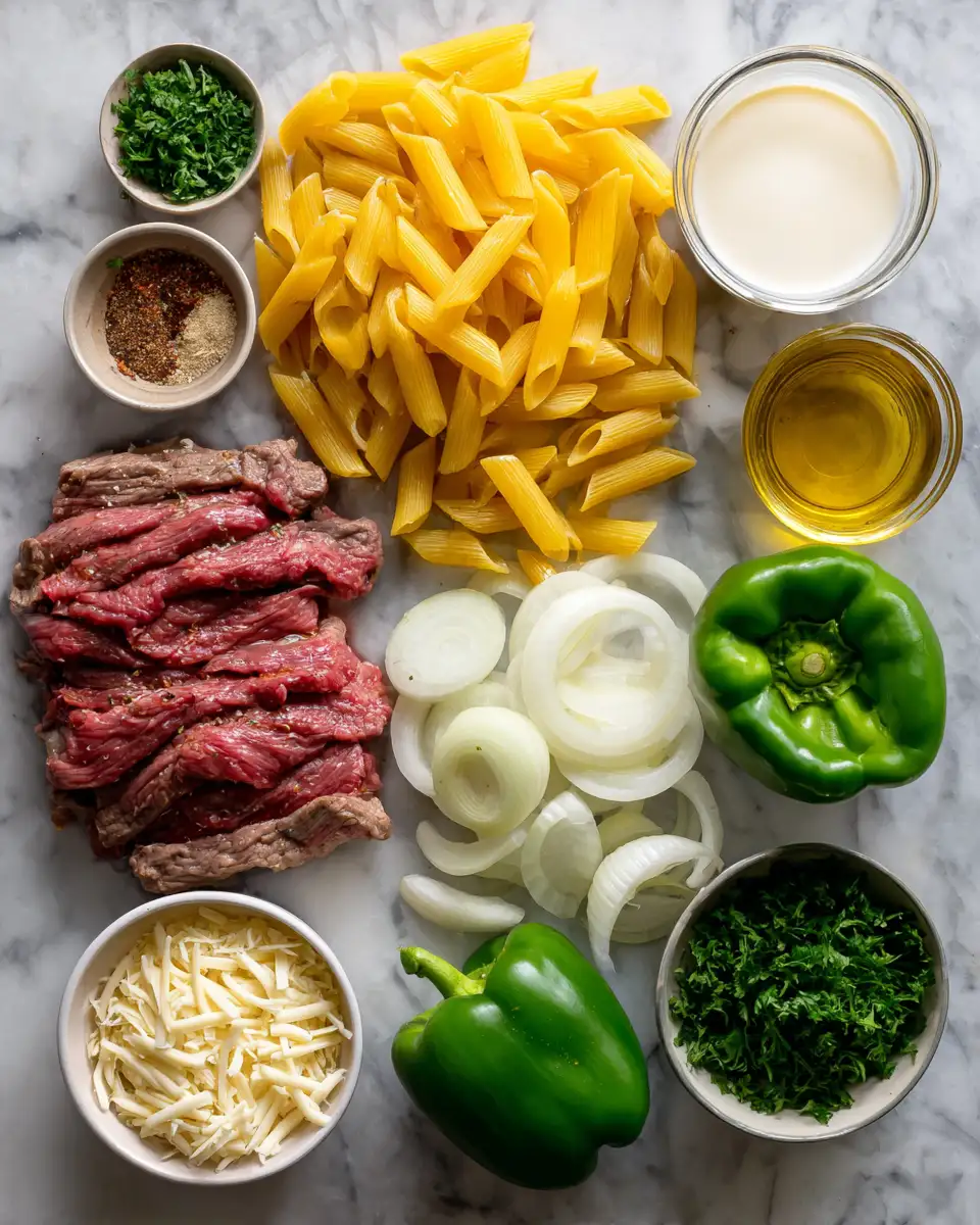 Ingredients for Philly Cheesesteak Pasta A Delicious Twist on a Classic Favorite